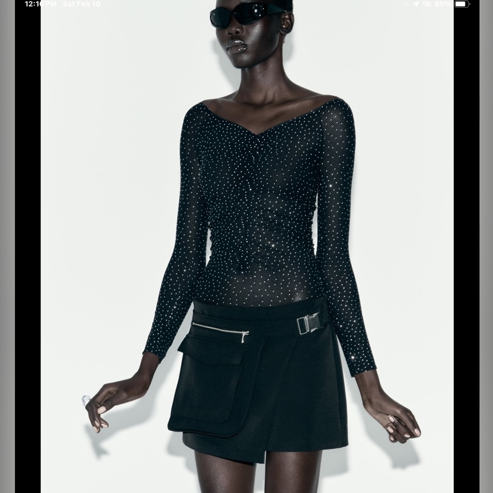 Zara seamless shimmery rhinestones mesh bodysuit - Picture 4 of 11